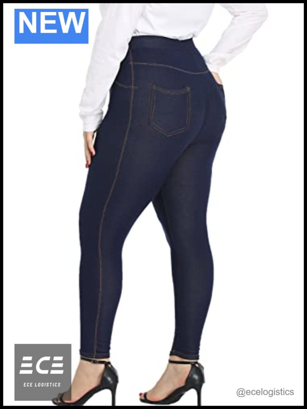 WIPLORE Plus Size High Waist Stretch Denim Jeggings with Pockets